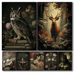 Vintage Dark Gothic Insect Moth Wood Animals Deer Owl Botanical Poster Canvas Painting Wall Art Pictures Home Interior Decor
