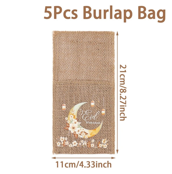 Ramadan Decor Cutlery Holders Burlap Knife Fork Bag for Eid Mubarak Decoration 2025 Islamic Muslim Party Eid Al Adha Gifts