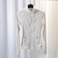 LULU FLORA Gold zipper sports jacket, suitable for yoga and running suitable for all seasons, quick-drying and breathable fabric