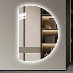 LED Light Luminous Left and Right Cut Irregular Art Mirror Vanity Popular Smart Semicircular Bathroom Mirror Full-length Mirror