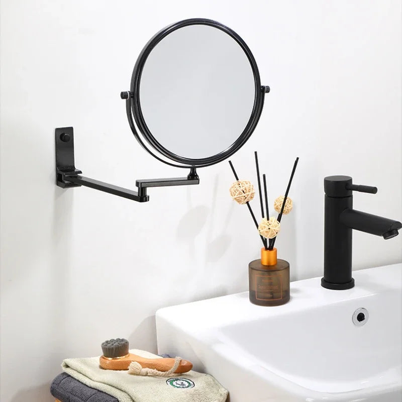 Dressing Mirror Wall Mounted 8 Inch Magnifying Two-sides Mirror Space Aluminum Black  Makeup Mirror Cosmetic Lady Gift