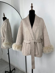 Tossy Fox Fur Wool Short Coat – Elegant Double-Sided Women Jacket