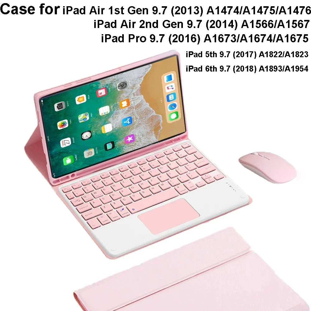 For iPad 5th Gen 2017 6th Gen 2018 9.7 Inch Case, Bluetooth keyboard case for iPad Air 1 Air 2 Pro 9.7 Inch keyboard Cover Funda
