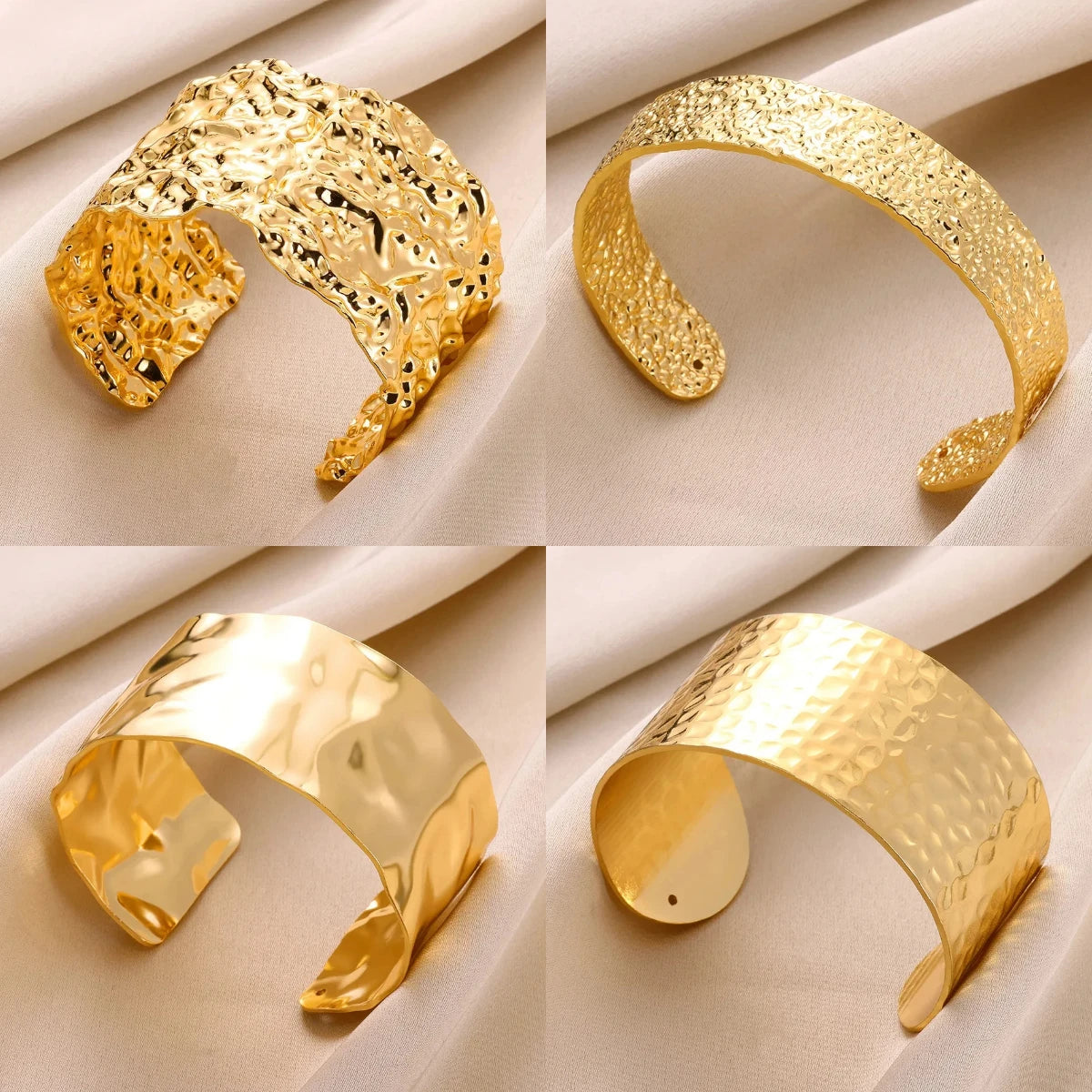 Wrinkle Texture Open Cuff Bracelet – Stainless Steel Bangle