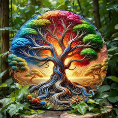 1 piece, 2D, retro tree of life mandala wood wall art, round wooden signboard, no power supply very suitable for room decoration