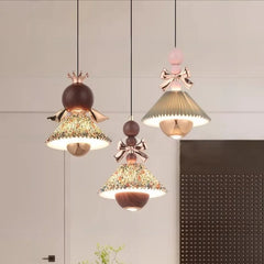 French Retro Floral Pendant Light Luxury Nordic Design Walnut Wood Gril Bedroom Hanging Light for Hallway Bedroom Home Decor