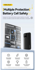 Essager Portable Power Bank 20000mAh with Two Built-in Cables External Battery PD 22.5W Fast Charging For iPhone 17 16 15 Xiaomi