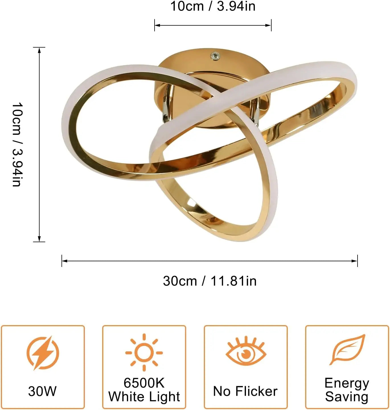 30W Clover LED Aluminum Ceiling Light, Gold Ceiling Light, 6500K White Light Ceiling Light Suitable for Bedrooms, Dining Rooms