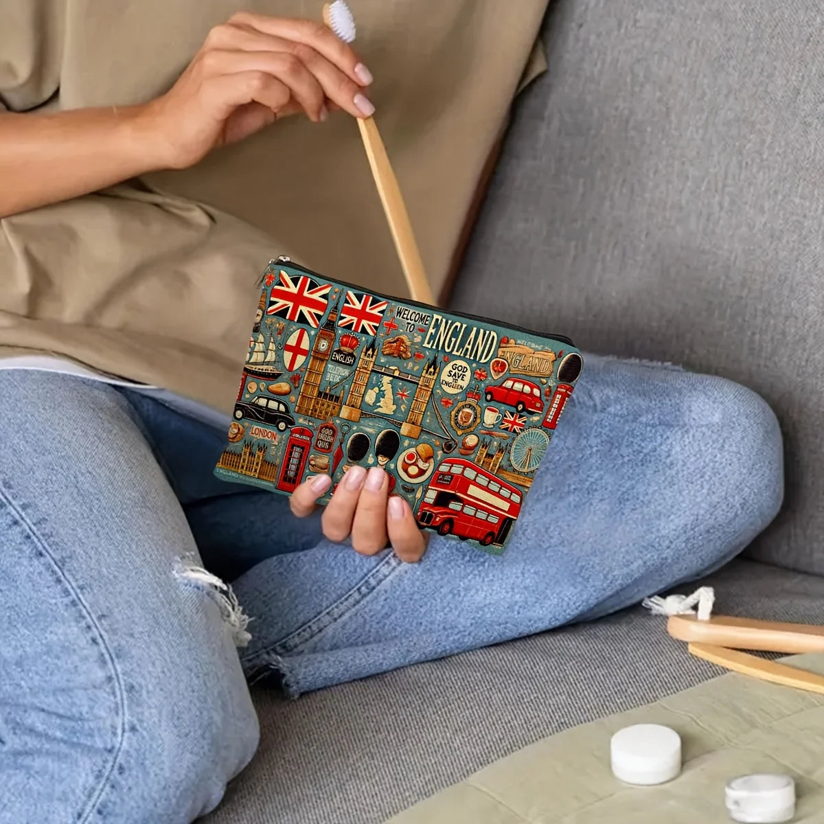 UK Landmark Print Makeup Bag – Multifunctional Zipper Pouch