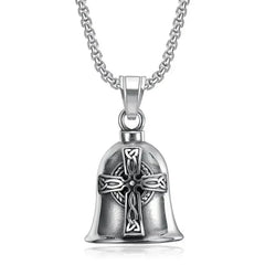 Vintage Christian Jesus Cross Bell Pendant Motorcycle Bell Necklace Punk Biker Religious Exorcist Lucky Jewelry for Men's