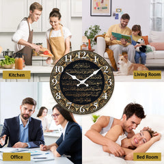A Vintage Art Islamic Calligraphy Scripture Wooden Wall Clock for Living Room, Bedroom, Kitchen, Home Decoration, Silent Quartz Clock, Holiday Gift, 10 Inches, 12 Inches, 14 Inches 16inch (Battery Not Included)