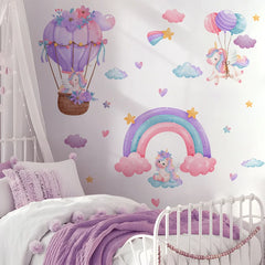 Rainbow Hot Air Balloon Unicorn Star Cloud Love Wall Decor Self-Adhesive Sticker for Girl's Bedroom Dormitory Decor