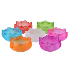 Colorful Glass Lotus Candle Holder Buddhist Altar Lamp Butter Lamp Stand, Ever-Burning Candlestick for Worship & Home Decoration