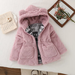 Toddler Girls' Winter Sherpa Jacket - Cute Solid Color Fleece Lined Hooded Coat Warm Casual Outerwear