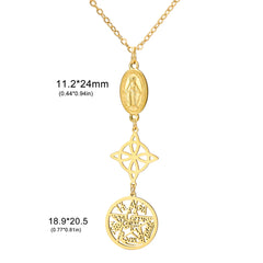 Triple Protection Necklace Virgin Mary Witch Knot Pentagram Tetragrammaton  Stainless Steel Double-side Jewerly