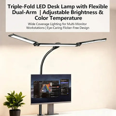 LED Desk Lamp Eye-Caring Desk Light with Stepless Dimming Adjustable Flexible Gooseneck with Clamp for Reading Study Workbench