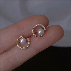 14K Gold Zircon Pearl Twist Stud Earrings for Women