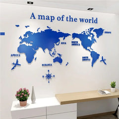 World Map Acrylic 3D Solid Crystal Bedroom Wall Living Room Classroom Stickers Office Wall Background Decoration Stickers