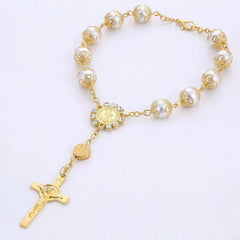 A52E One Decade Auto Rosary Beads Catholic Bracelet Saint Benedict Crucifix Divine Mercy Gift for Women Men