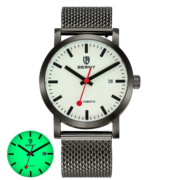 BERNY Watch for Men Automatic Self-Wind Luxury Watch Sappire MIYOTA 8215 Top Luminous 5ATM Mechanical Railroad Wristwatch