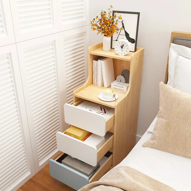 Modern Wooden Mini Nightstand with Drawer Storage