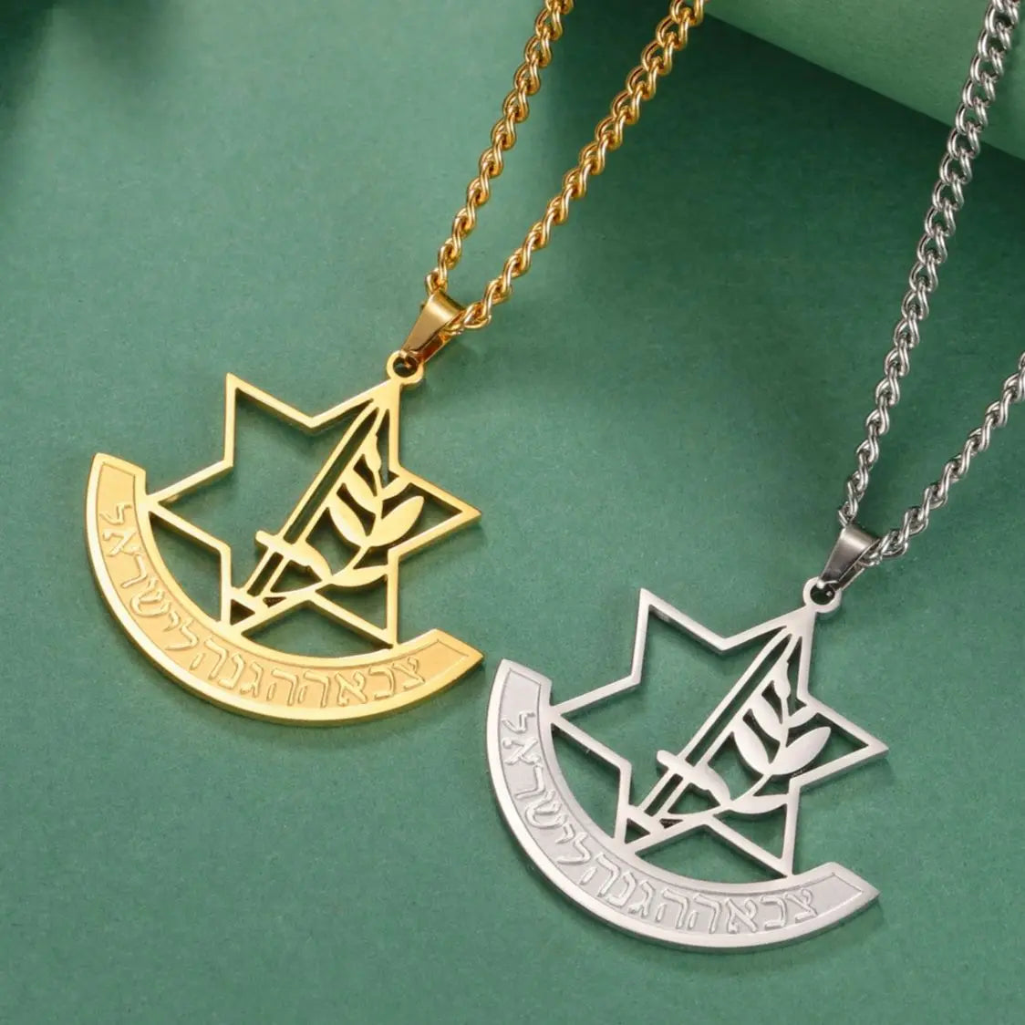 LIKGREAT Hexagram IDF Symbol Necklace Women Men Star of David Chai Pendant Jewish Stainless Steel Jewelry