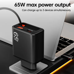 65W USB Phone Charger With Retractable Super Fast Charging Type C Cable For iPhone 17 16 POCO Xiaomi QC 3.0 USB PD Wall Charger