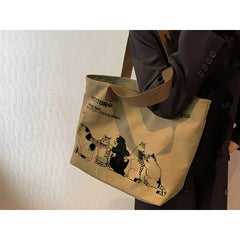 Women Canvas Tote Bag Large Capacity Cute Gifts Zipper Closure Shoulder Bag For Work Office Daily Shopping