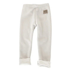 Korean Autumn Winter Children's Fleece-lined One-piece Pants Warm Baby Cartoon Elastic Ankle Length Trousers for Boys Girls