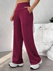 Women's Plain Loose Straight Leg Pants, Wide Leg High Waist Sporty Casual Sweatpants with Pockets, Comfortable Daily Wear Casual