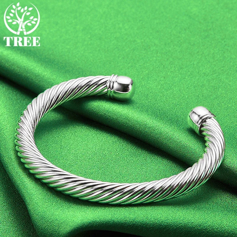 ALITREE 925 Sterling Silver Fashion Bangles Twists Bangle For Women Mens Fashion Birthday Wedding Party High Quality Jewelry