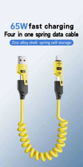 4 in 1 PD 27W 65W Fast Charging Spring Cable USB Type C To Type C And Lightning Data Cable Wire For iPhone 15 16 Samsung Xiaomi