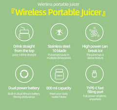 Wireless Portable Juicing Bucket Electric 800ml Sports Cup Fresh Fruit Juicer With Large Capacity and 10 Stainless Steel Blades