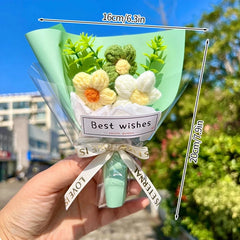 Crochet Knitting Flowers Potted Homemade Crochet Rose Tulip Daisy Office Desktop Ornaments Car Automotive Interior Decoration Home Decor, Plants & flowers