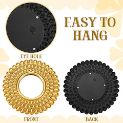 3PCS Golden Frame Decorative Mirror Sun Shaped Hanging Mirrors Wall Decor Living Room Background Mirror Home Decorations