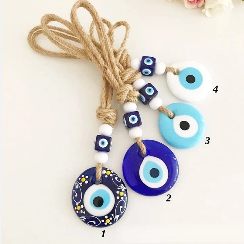 Lucky Eye Glass Blue Turkish Evil Eye Pendant Wall Hanging Multi Color Bead Handmade Decoration for Home Living Room Car