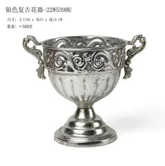 Vintage High Foot Iron Vase Classical Living Room Dry Flower Arrangement Accessories Creative Home Metal Flower Pot Decoration