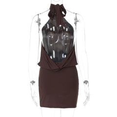 Halter Ruched Backless Mini Dress for Women – Summer Party & Club