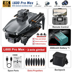 New L600 PRO MAX/PRO GPS Drone 5KM 4K Professional HD Dual Camera 3-Axis Gimbal 360° Obstacle Avoidance Brushless Quadcopter Toy