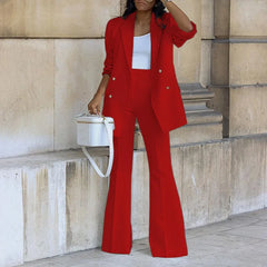 Women’s Solid Color Casual 2-Piece Wide-Leg Pants Set