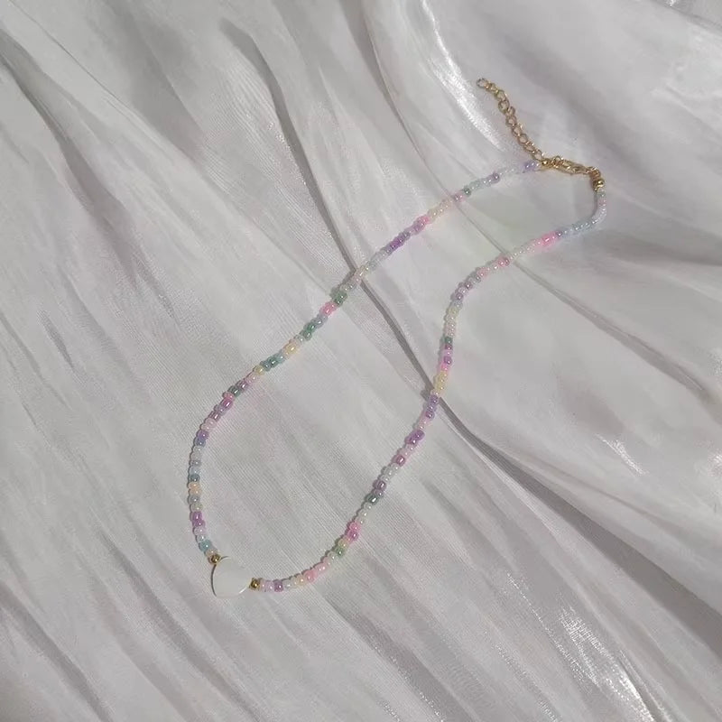 Bohemia Handmade Rainbow Seed Beads Simple Choker Necklace Candy Color Neck Chain Wild Sweet Colorful Jewelry