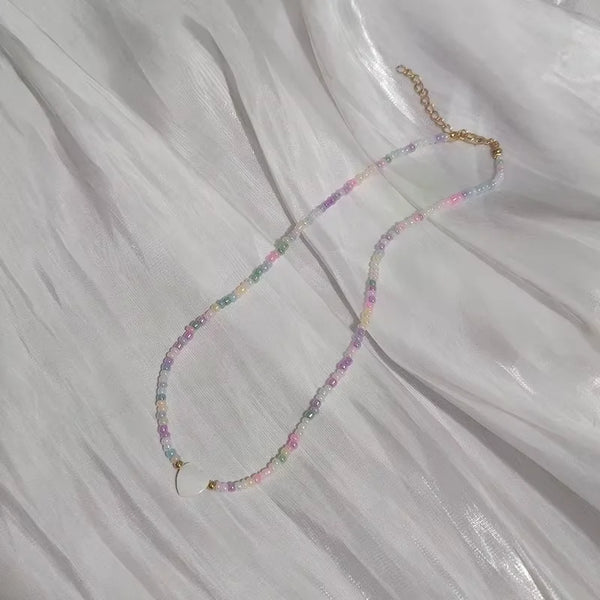 Bohemia Handmade Rainbow Seed Beads Simple Choker Necklace Candy Color Neck Chain Wild Sweet Colorful Jewelry