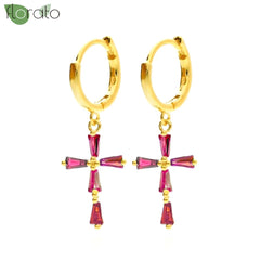 925 Sterling Silver Needle Fashion Cross Pendant Hoop Earrings for Women Vintage Gold Color Small Earrings Luxury Jewelry Gifts