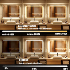 Hardwired Bathroom Mirror with LED Lights Wall Mounted Mirror IP54 Waterpoof Touch Switch Smart LED Mirror