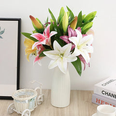Real Looking 3D Printing Lily Branch  Artificial Flowers White Fake Flowers Flores for Wedding Home Garden Decoration Home Decor, Plants & flowers