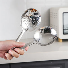 1Pc Big Head Stainless Steel Round Spoon Large Size Dining Spoon Rice Serving Spoon Drain Hole Heat Spoons Kitchen Tool Utensils