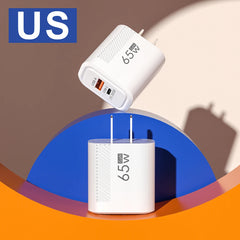 PD 65W GaN Charger USB C Fast Chargering Adapter For Samsung S23 S22 iPhone 15 14 Xiaomi Huawei LG Quick Charge 3.0 USB Charger
