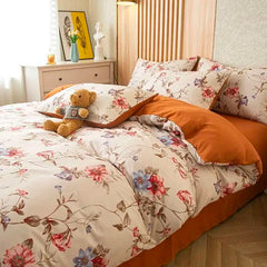 1PC Floral Washed Cotton Duvet Cover - Single/Queen/King Size Housse De Couette 이불커버 Funda Nórdica (No Pillowcase)