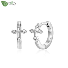 925 Sterling Silver Needle Fashion Cross Pendant Hoop Earrings for Women Vintage Gold Color Small Earrings Luxury Jewelry Gifts