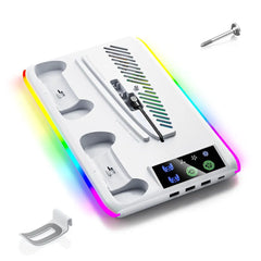 For PS5/Slim/Pro Cooling Stand with LED Controller Charging Station, 3-Gear Cooling Fan for PlayStation 5 Console Accessories